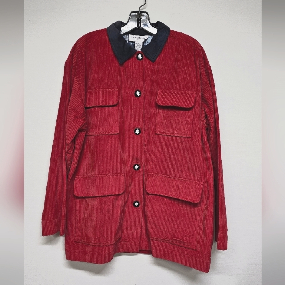 The Eagles Eye Sport Red Corduroy Jacket With Tree Buttons & Knit Detail Large